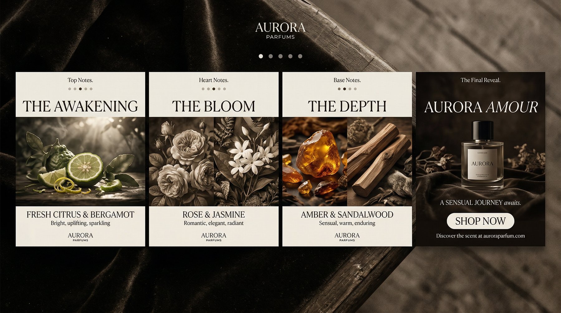 Aurora Collection — webowa karta produktu z czterema notami zapachowymi